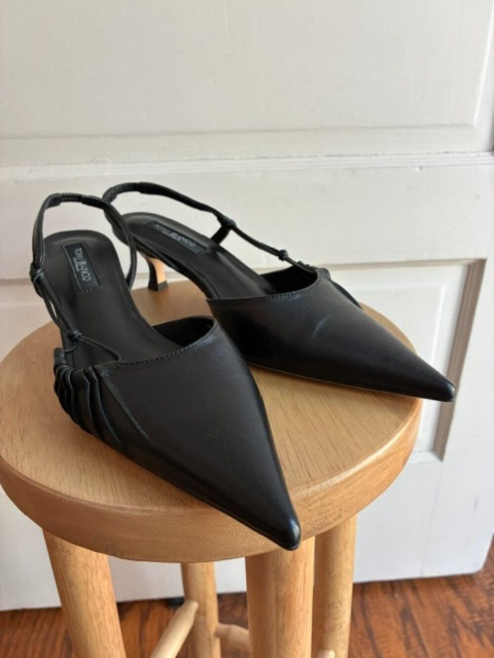 Tony Biaco black pointed toe kitten heel. Size 6.5